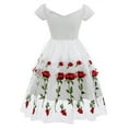 thumbnail image 2 of IBTOM CASTLE Women Vintage 1950s Embroidered Off Shoulder 3/4 Sleeves Flower Rose Wedding Cocktail Party Swing Gatsby Evening Short Gown S White - Short Sleeve, 2 of 8