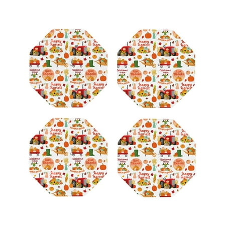 

Tideii Fall Farm Pumpkin for Leather Coasters 4 Pieces Anti-fouling and Anti-scalding Decorative Coasters Suitable for Restaurants Kitchens Coffee Shops-Octagon