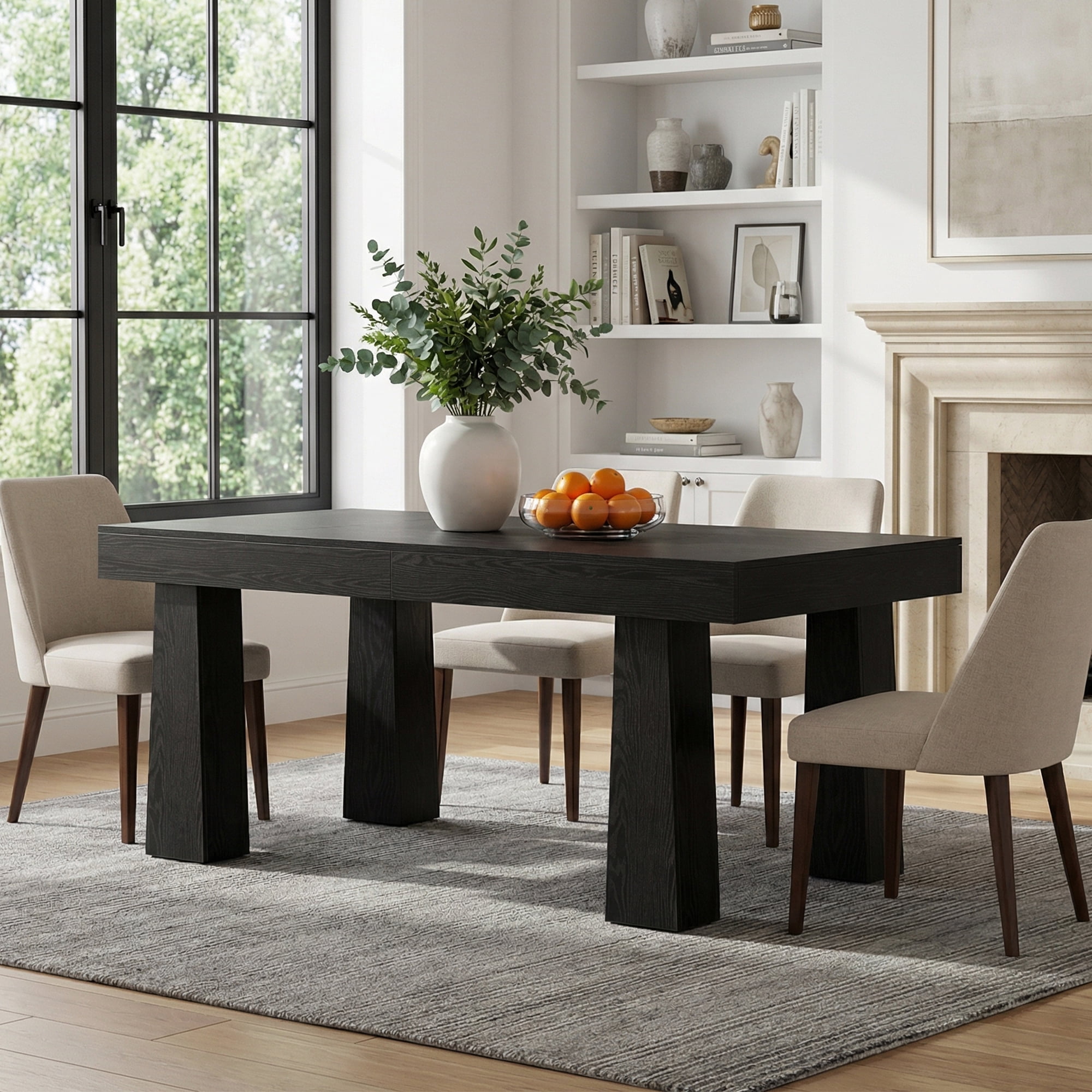 MAYEERTY 63 Inch Modern Rectangular Dining Table, Black Kitchen Dinner Table with Tapered Legs for 4 to 6 People
