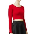 thumbnail image 2 of J. METHOD Women's Long Sleeve Scoop Neck Crop Top Solid Basic Casual Cropped T Shirts NEWT19 Red L, 2 of 6