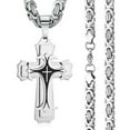 thumbnail image 3 of Lordluxury Male Trinity Latin Pendants Cross Necklace Multi-layer 14K White Gold Byzantine Link Chain Necklaces Catholic Religious Jewelry S280, 3 of 8