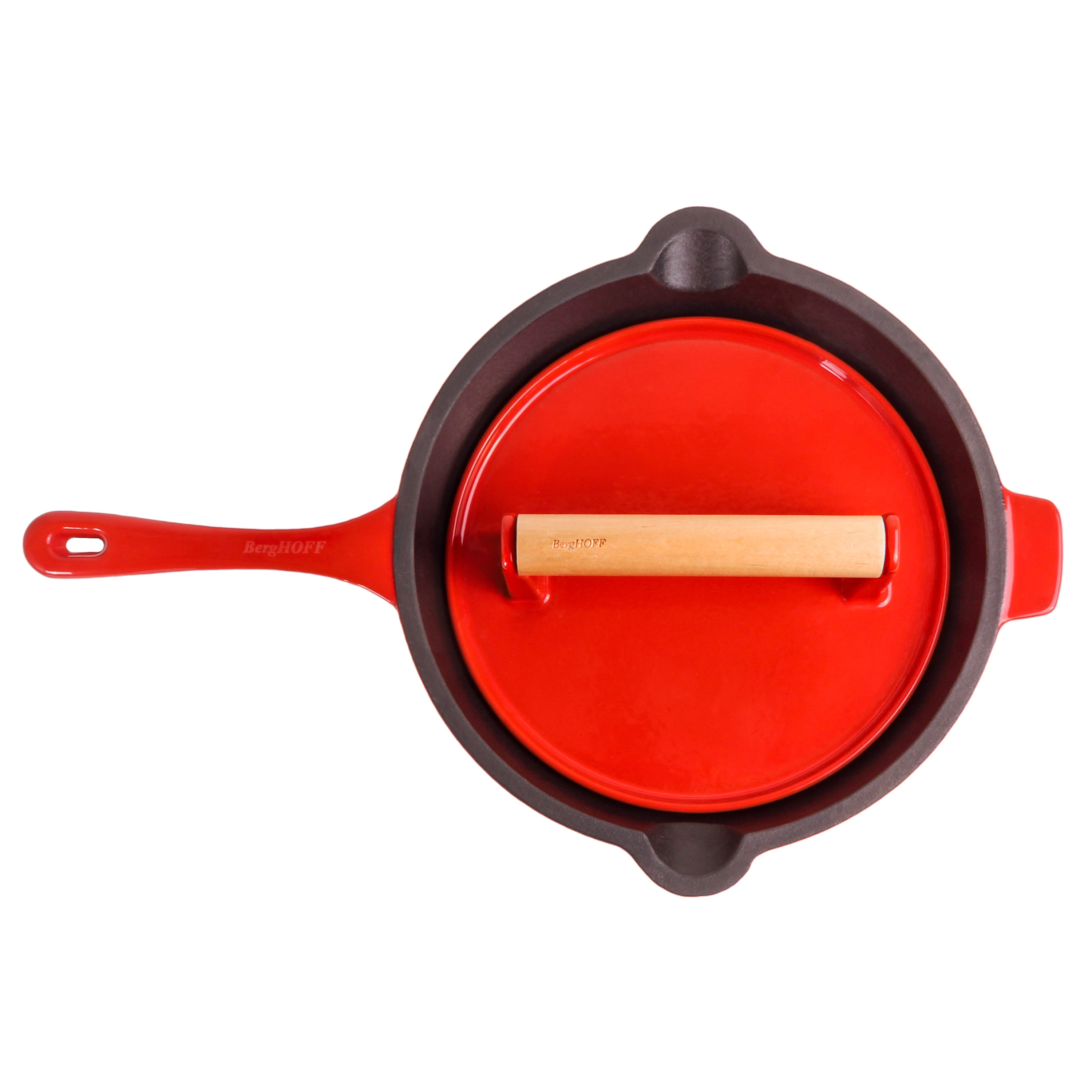 BergHOFF Neo 4pc Cast Iron Fry Pan & Grill Pan Set, Red