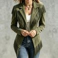 thumbnail image 7 of Women Suede Fringe Jacket Lapel Long Sleeve Open Front Western Coat with Tassel Trim Casual Slim Outerwear for Autumn, 7 of 7
