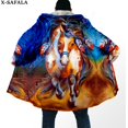 thumbnail image 1 of Cazador de Sueños nativo con estampado 3D de plumas de caballo para hombres, abrigo grueso y cálido con capucha, abrigo de lana a prueba de viento, bata, manta, 3, 1 of 4