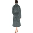 thumbnail image 2 of Women's Waffle Textured Satin Trim Fleece Robe (Charcoal, L/XL), 2 of 8