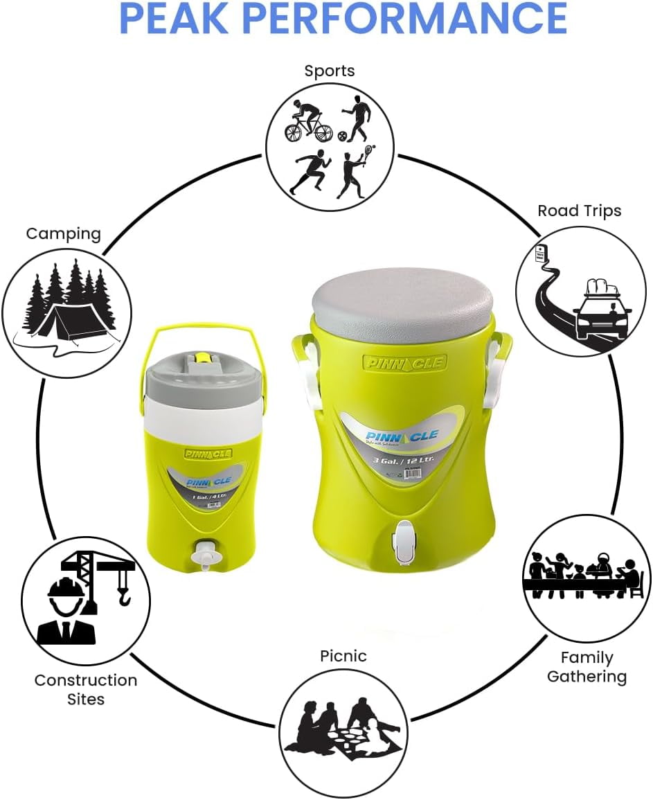 Pinnacle 3 Gallon Water Cooler with Spout and 1 Gallon Jug Set Portable Green