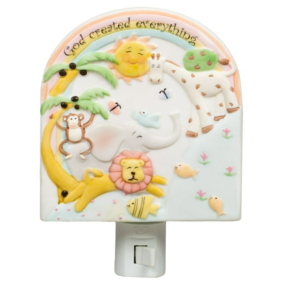 Roman 5.75" Green and Yellow God Created Everything Porcelain Night Light