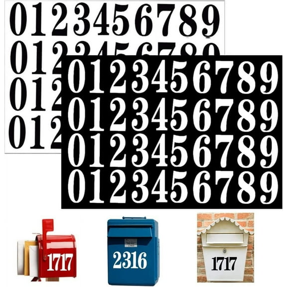 80 Pieces 2 Inch Premium Mailbox Number Vinyl Decal Sticker Sheet DaKuan Waterproof, Fade-Resistant Self Adhesive Stickers for Signs, Cars, Home, Business, Address Number (Black,White)