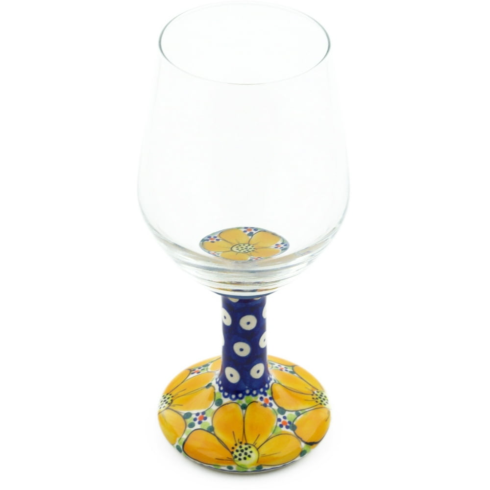 Polish Pottery Wine Glass 15 oz Polmedia Sunshine Wildflower Theme