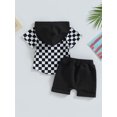 thumbnail image 4 of Suealasg Kids Boys Summer Outfit 6M 1T 2T 3T Short Sleeve Checkerboard Print Hooded Tops + Drawstring Shorts Toddler Baby Boy Clothes Sets, 4 of 8