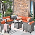 thumbnail image 2 of Ovios 5 Pieces Outdoor Patio Furniture with 30 Inch Fire Pit Table Wicker Patio Sectional Sofa with Single Chairs for Backyard Decor, 2 of 7