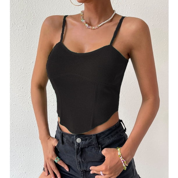 Camiseta sin mangas de punto con tirantes finos, camisola de punto acanalado para mujer, camiseta sin mangas de punto acanalado de corte entallado, camisola de corte entallado de calidad profesional