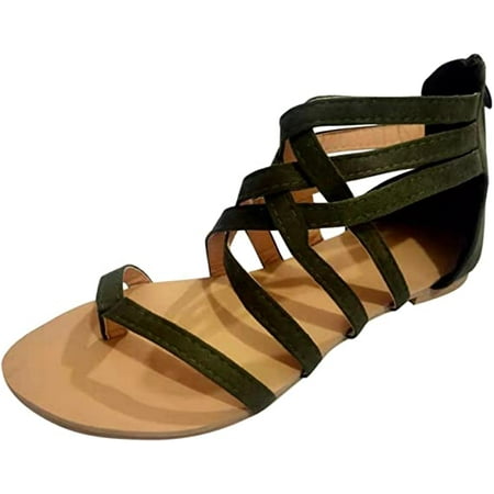 

Women Gladiator Strappy Flats Sandals Flip Flops Thong Shoes Back Zipper Sandals