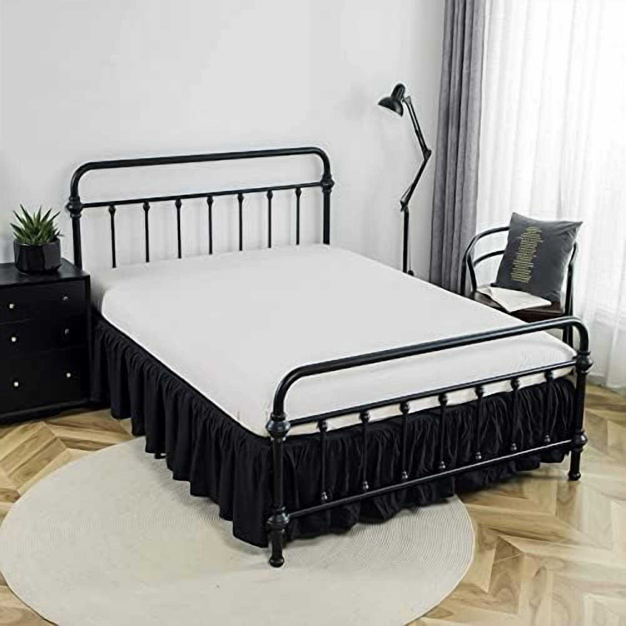 Bed Skirts King Size 18 Inch Ruffled Bed Skirt with Split Corners, 18 Inch Drop Dust Ruffle Bed Skirt with Platform, Black, King Size