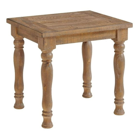 Pemberly Row 22x26" Farmhouse Wood Turned Leg End Table in Brown