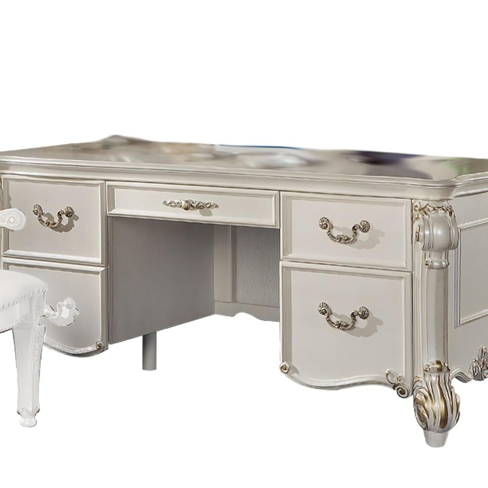 ACME Vendome Transitional Wooden Executive Writing Desk in Antique Pearl