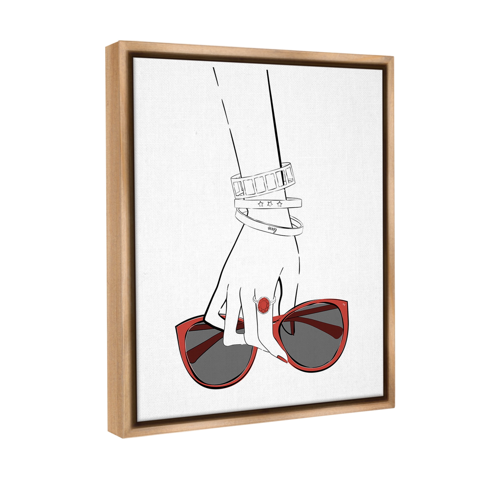 Stupell Industries Minimal Hand with Jewelry Beauty & Fashion Painting Brown Floater Framed Canvas Art Print Wall Art, 25 x 31