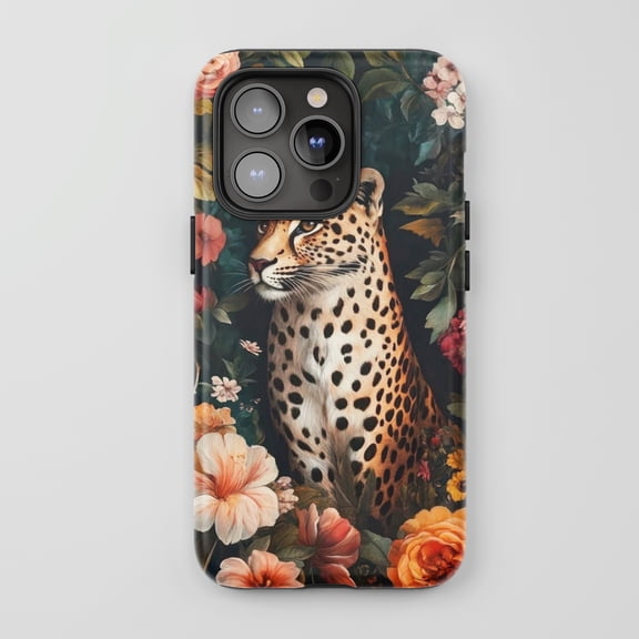 Leopard For iPhone Phone Case Painterly Floral Dark Jungle