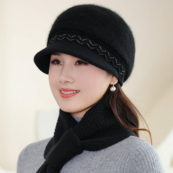 SikaFu Middle -Aged And Elderly Hat Female Autumn And Winter Rabbit Hairy Knitted Hat Winter Elderly Mother Hat Old Lady Hat Muck Tongue Hat