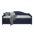 thumbnail image 3 of Home Design Nora Twin Daybed with Upholstered Frame, Camelback Backrest, Arched Arms, Nailhead Trim, and Pull-Out Trundle, Stylish Guest Bed, Blue, 3 of 4