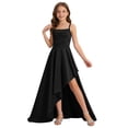 thumbnail image 5 of SGFCWSX Girls Pageant Dress Spaghetti Strap Satin High Low Hem Ruched Wedding Party Dresses for Kids Black Size 11, 5 of 7