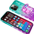 thumbnail image 4 of SOGA Quicksand Cover Cute Girl Phone Case Compatible for Apple iPhone 13 Pro Max Case, with Ring for Magnetic Car Mounts, Lanyard, Tempered Glass - Purple / Teal, 4 of 5