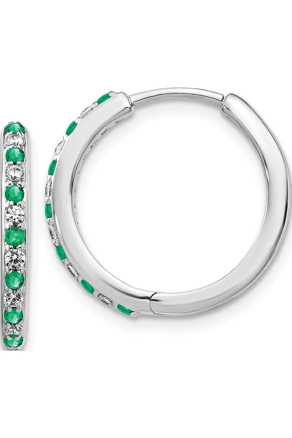14K White Gold Lab Grown Diamond Si1/Si2, G H I, & Cr. Emerald Hinge Hoop Made In India em5607-em-020-wlg