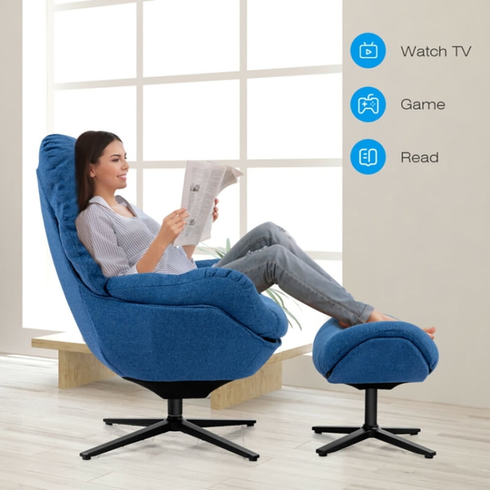 Finihen Leather Soft Upholstered Recliner with Ottoman Footrest, 360° Swivel Leather Lounge Chair with Ottoman and Thick Footstool, for Living Room, Bedroom, Blue Finihen Leather Soft Upholstered Recliner with Ottoman Footrest, 360° Swivel Leather Lounge Chair with Ottoman and Thick Footstool, for Living Room, Bedroom, Blue