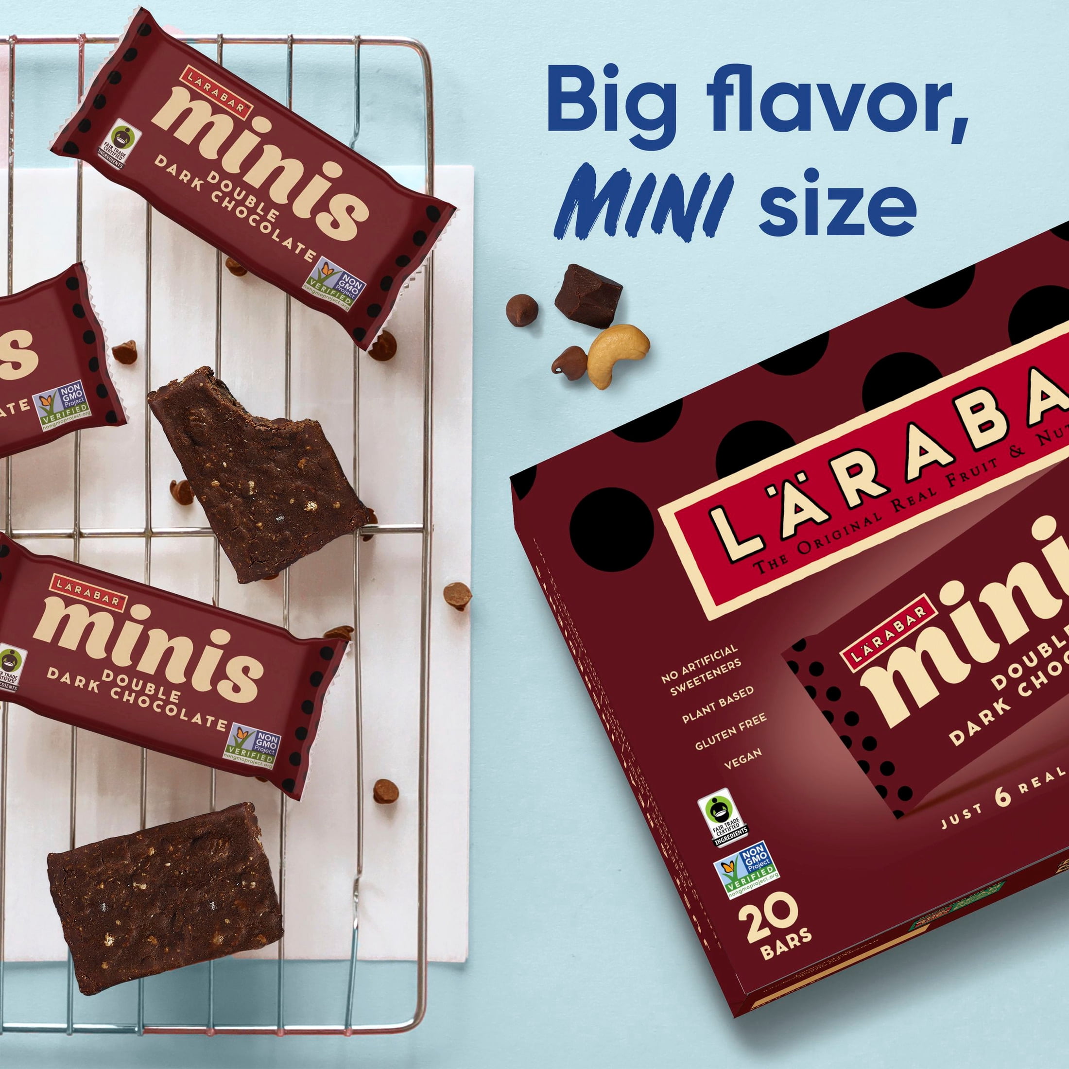 Larabar Double Dark Chocolate Mini Bars, Gluten Free Vegan Bars, 20 ct