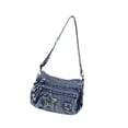 thumbnail image 4 of Bolso bandolera de mezclilla para mujer, bolso de hombro multifuncional y moderno para uso diario. Azul oscuro, 4 of 9