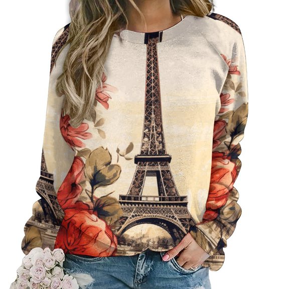 Eiffel Tower Womens Oversized Sweatshirts Hoodies Crewneck Casual Tops Comfy FallWinter Clothes 2024