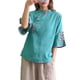 thumbnail image 3 of TaTaai Elegant Embroidered Color-Blocking Blouse, Women's Silky Chinese Collar Top, Soft Short Sleeve Button Shirt for Casual Daily Wear and Stylish Home Occasions Gift, 3 of 7