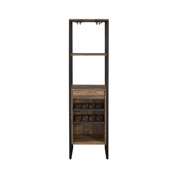 Wine Rack Cabinet, Freestanding Wine Storage with 1 Drawer, 3 Open Compartments, Built-in Wine Bottle & Stemware Rack, Metal Sled Base Frame, 100 LBS Weight Capacity for Home Bar Kitchen Dining Room