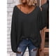 thumbnail image 3 of Suéter Holgado de Punto de Larga con Cuello en V para Mujer Negro XL, 3 of 5