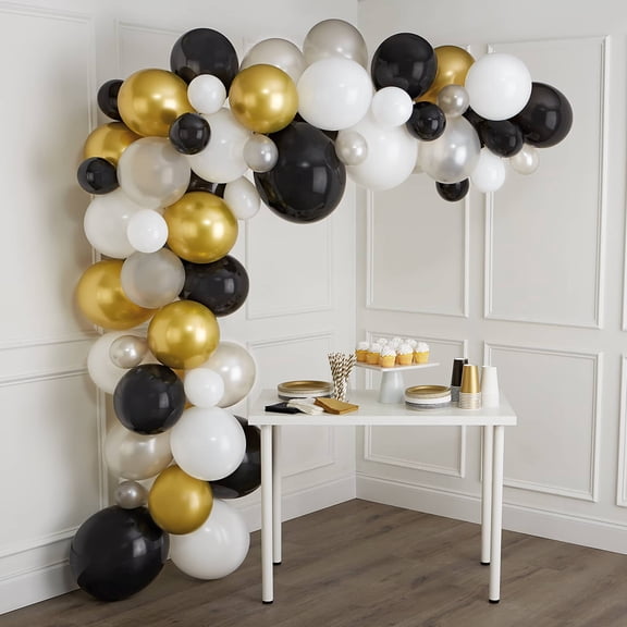 6 Pack: 10ft. Black - White - Gray & Gold Balloon Garland by Celebrate It