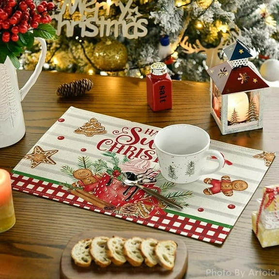 Christmas Placemats Set of 4 Winter Holiday Merry Xmas Table Mats 12 x 18 Inch