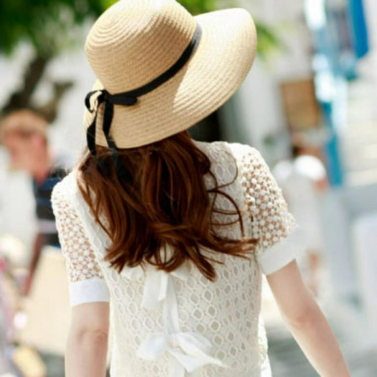 Fashion Summer Wide Brim Straw Hats Big Sun Hats For Women UV Protection  Panama Floppy Beach Hats Ladies Bow Hat Chapeau Femme