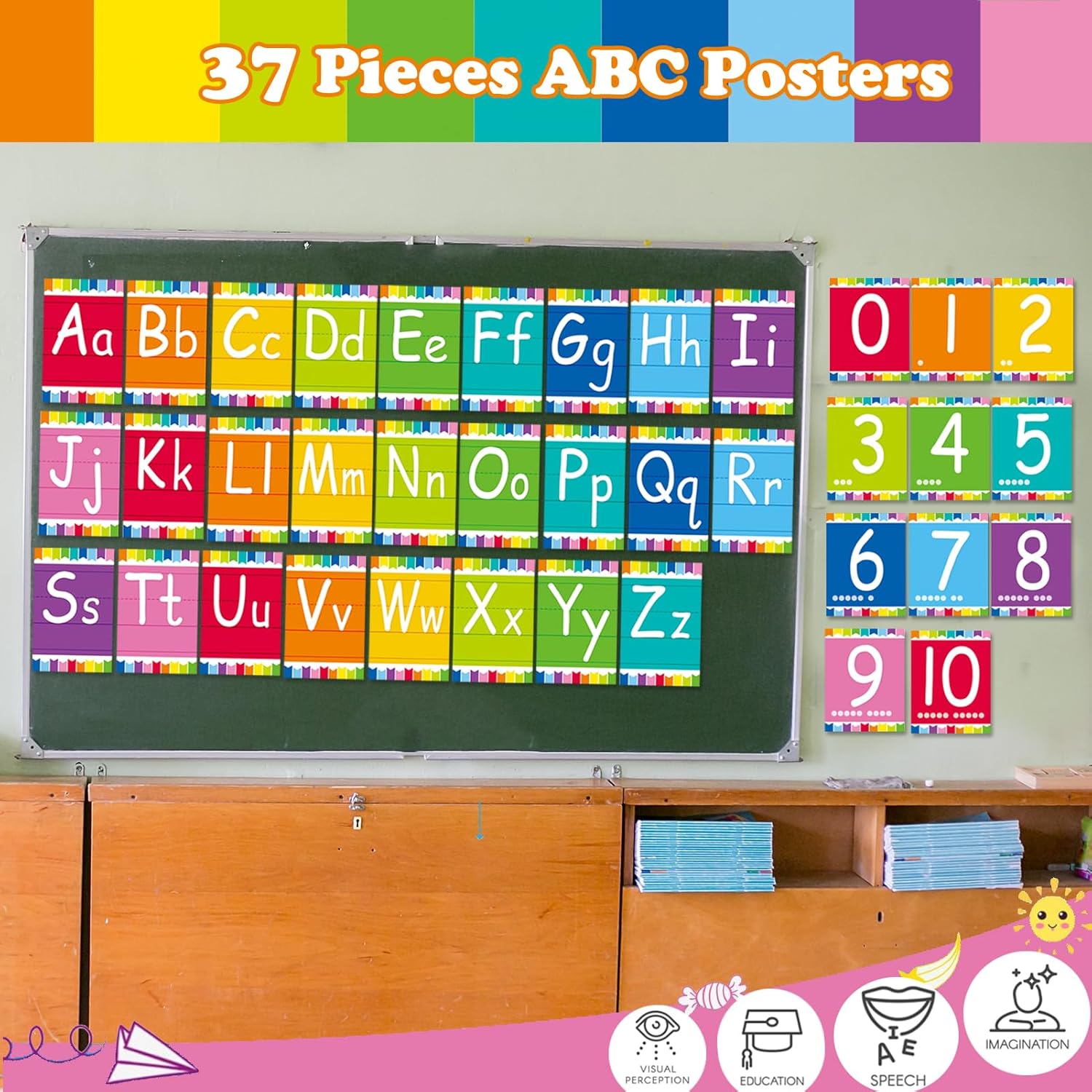 Bulletin Board Alphabet - ABC Alphabet Poster Classroom Decorating Set Preschool English Poster Kindergarten Elementary Classroom Wall Decor Daycare Homeschool Supplies (Colorful)