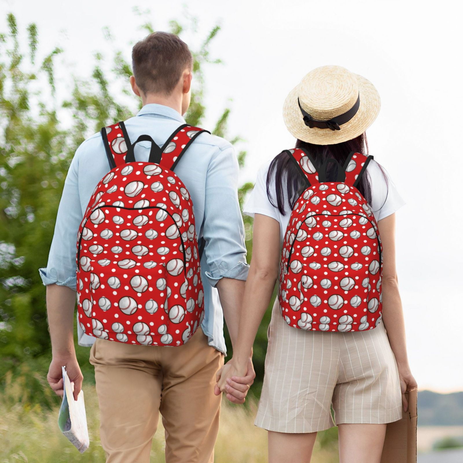 Rateoe Cute Baseball Pattern Durable Canvas Backpack for Men & Women – Stylish & Lightweight – Adjustable Straps, Multiple Pockets – Fits 15-17 Inch LaptopsSmall