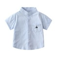 thumbnail image 2 of CYRBOKO Toddler Boys Short Sleeve Button Shirts, Embroidered Crewneck 2025 Cotton Summer Shirts Blue Size 2-3 T, 2 of 9