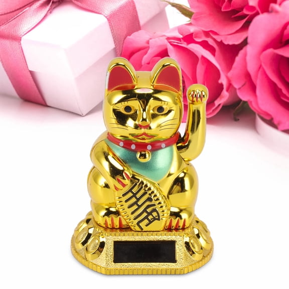 Lucky Cat Decoration, Solar Powered Waving Hand, Brings Wealth Happiness, Perfect Gift