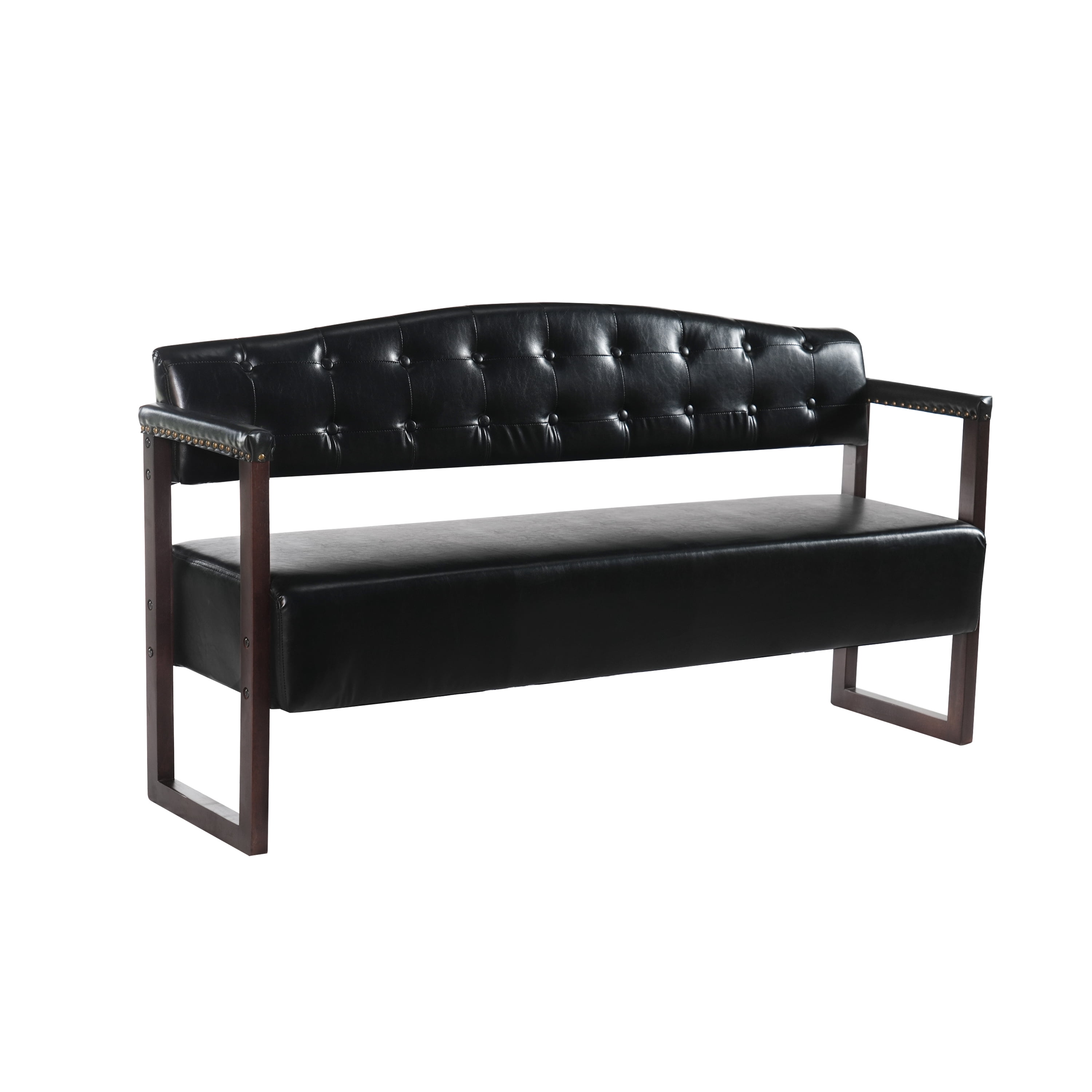 AISWORD 2-Piece Faux Leather Bench Set,57.83" Upholstered Entryway Sofa Bench with Tufted Backrest & Nailhead Trim,Black