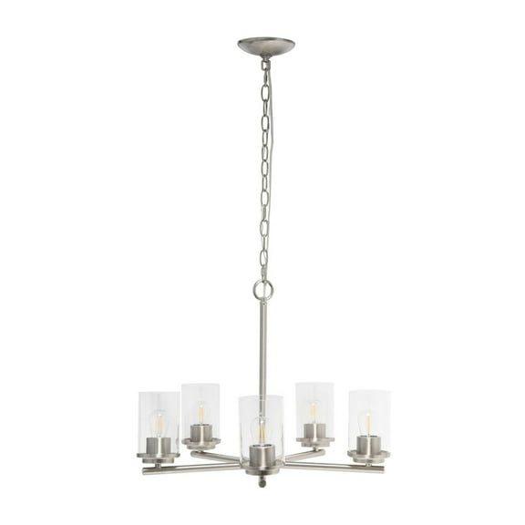 Lalia Home 5Lt 20.5" Glass and Metal Hanging Pendant Chandelier - Brushed Nickel