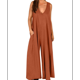 thumbnail image 1 of Mono Informal de Verano para Mujer, Holgado, Sin Mangas, con Cuello en V, Pierna , , Holgado, con Bolsillos. Marrón 01 L, 1 of 6