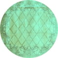 thumbnail image 1 of Ahgly Company Machine Washable Indoor Round Abstract Turquoise Blue Contemporary Area Rugs, 5' Round, 1 of 4
