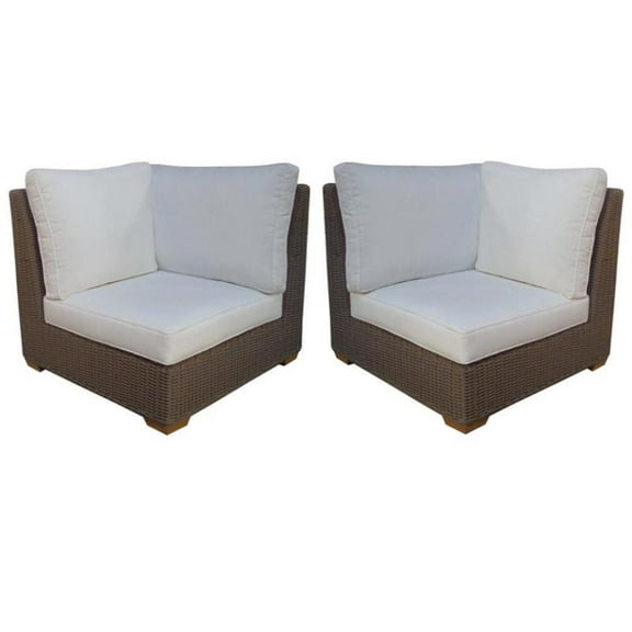 Home Square Wicker Patio Corner Table in Kubu Gray - Set of 2