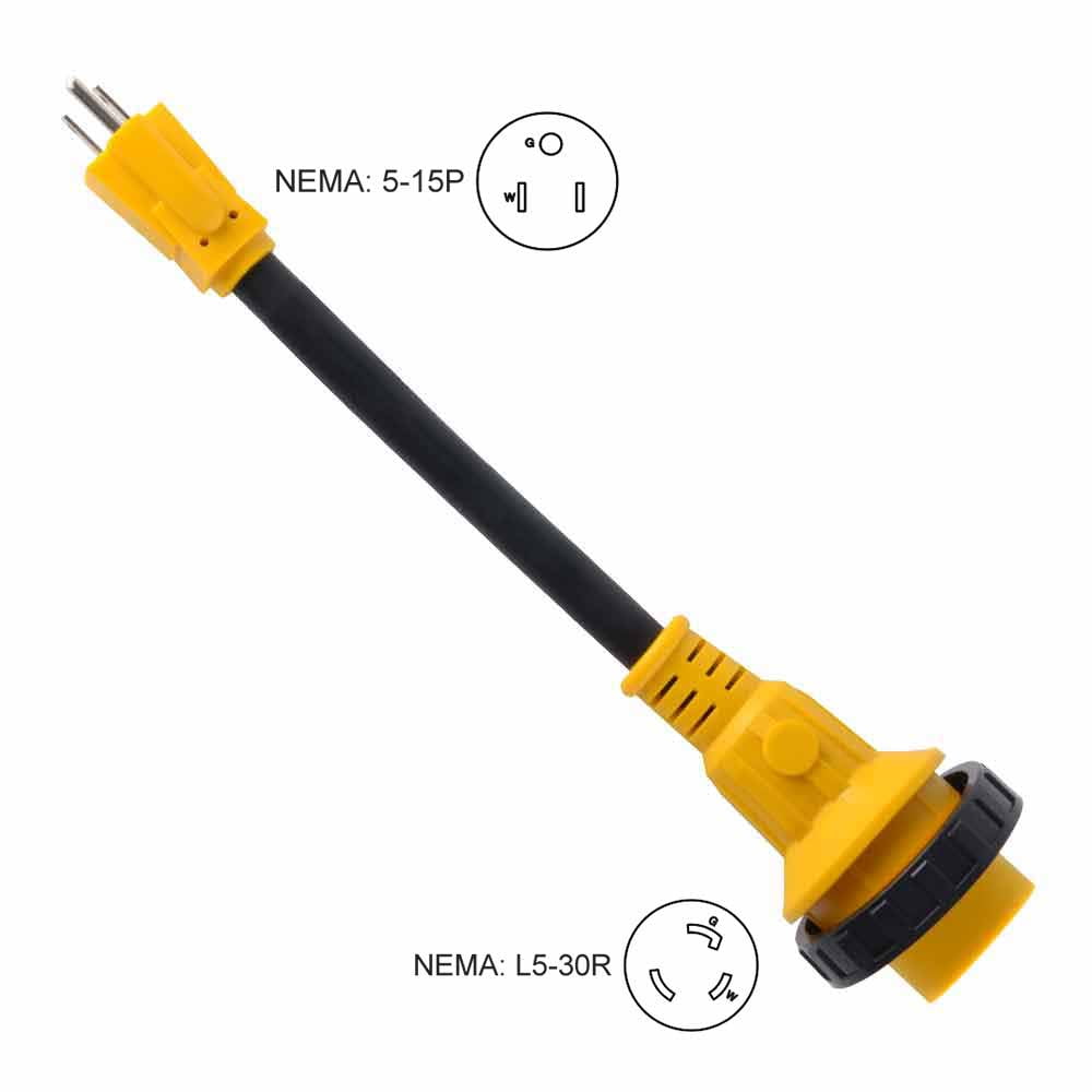 Superior Electric RVA1507L RV Power Cord Adapter 15 Amp Male 5-15P to 30 Amp Twist Lock Female L5-30R