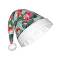 thumbnail image 2 of Haiem Palm Leaves Flamingo Pattern Santa Hat Confortable Velvet Christmas Hat for Christmas Party Favors Fit for Adults Men Women, 2 of 6