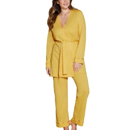 Cosabella Bella Curvy Pima 3 Piece PJ Set (AMORE9862),Large,Serengeti Sun