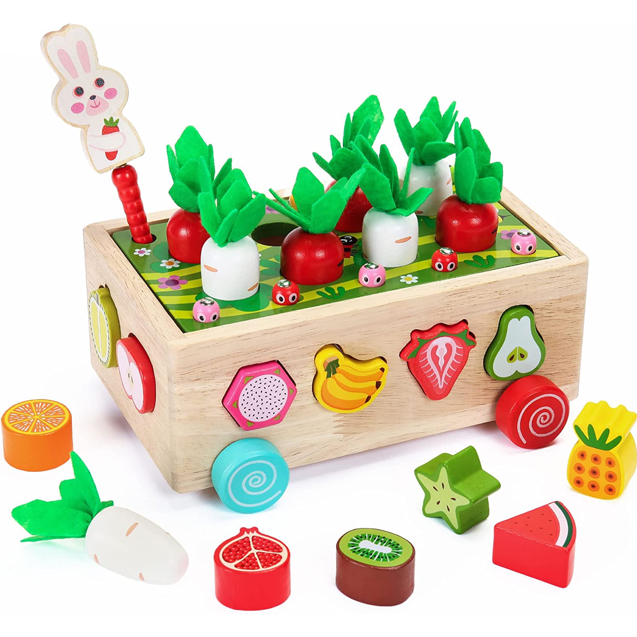 LabebeMontessori Toys for Toddlers, Wooden Carrot Pulling Baby Toy ,Wooden Educational Learning